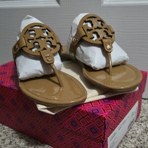 Tory Burch Tan Sandals Miller Patent Calf IN Sand 8.5